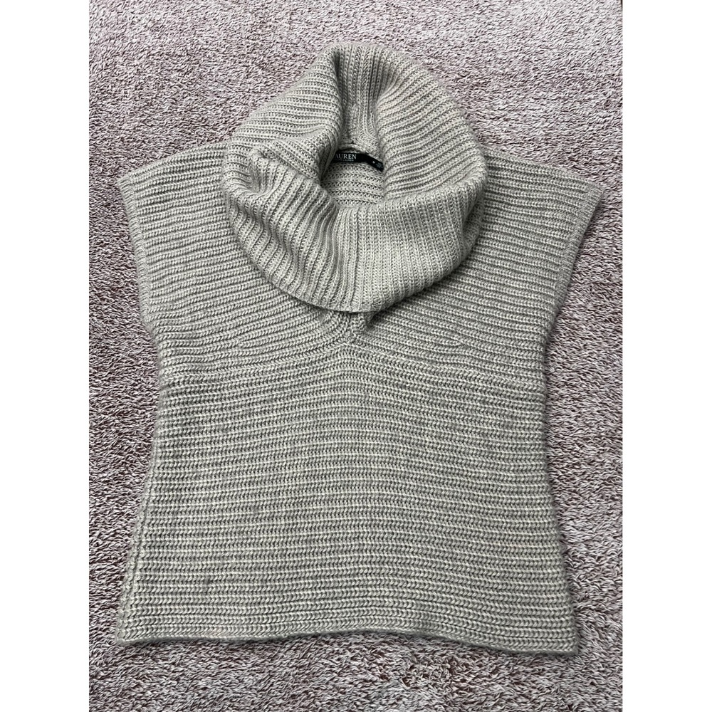 Lauren Ralph Lauren M Gray Chunky Knit Cowl Neck Sweater Vest Wool Blend in
